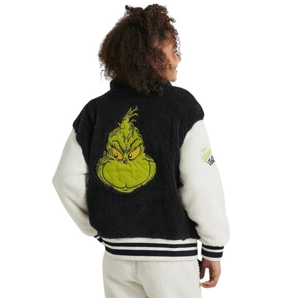 Justice Girls Grinch Varsity Sherpa Size Xs 5/6 Christmas coat jacket soft - Picture 1 of 7